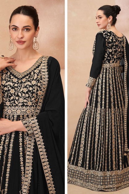 Black Wedding Sangeet Anarkali Lehenga Suit In Georgette  SFSMT40804