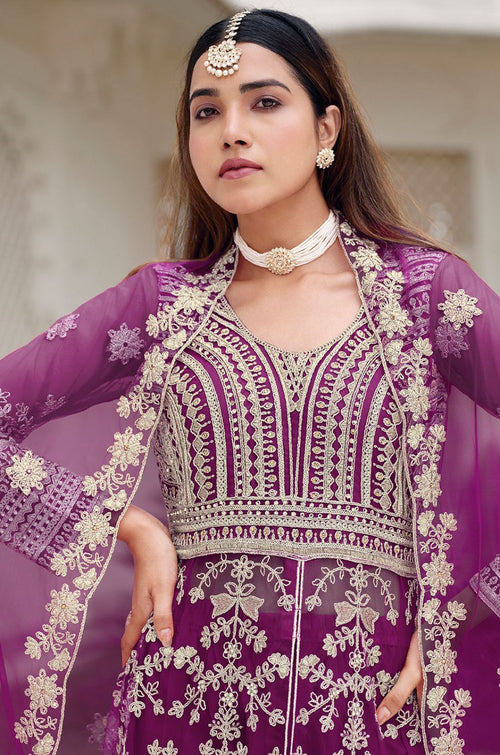 Purple Net Salwar Kameez - SFSA572202