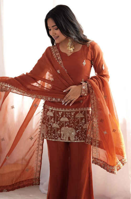 Orange Silk Salwar Kameez - SFFK40702R