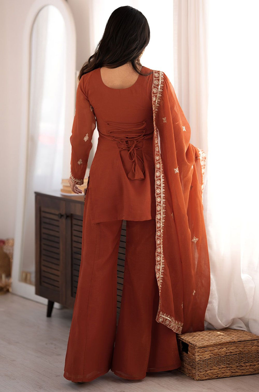 Orange Silk Salwar Kameez - SFFK40702R