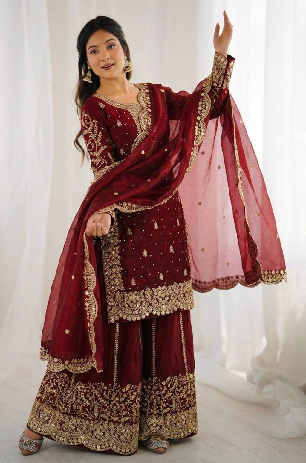Maroon Silk Salwar Kameez - SFFK38701R