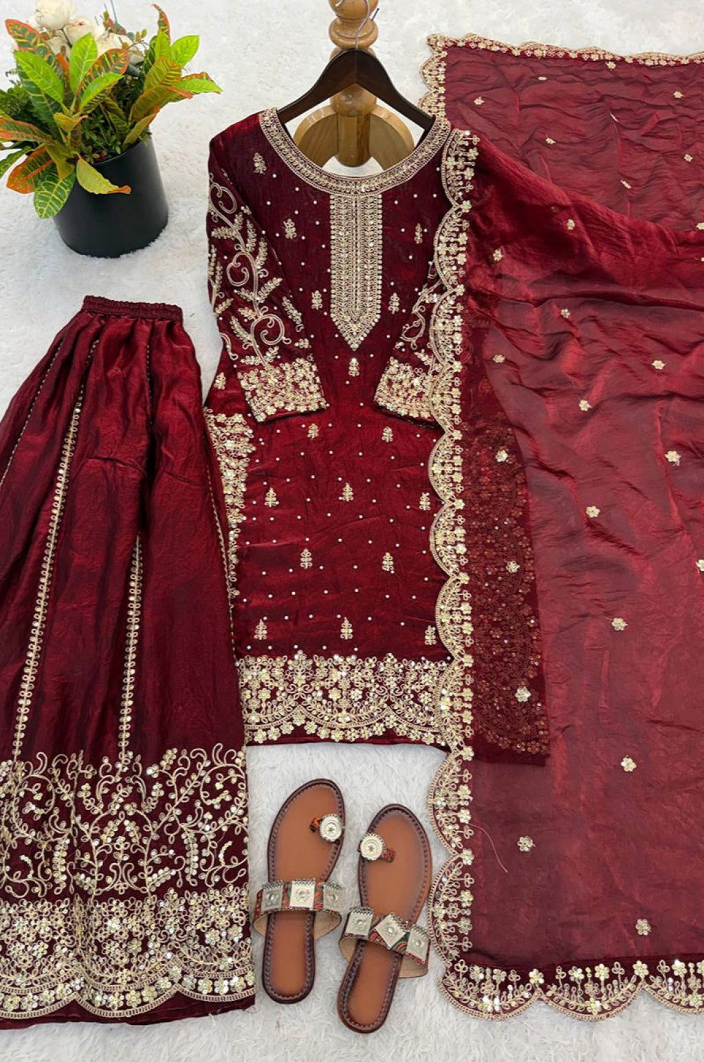 Maroon Silk Salwar Kameez - SFFK38701R