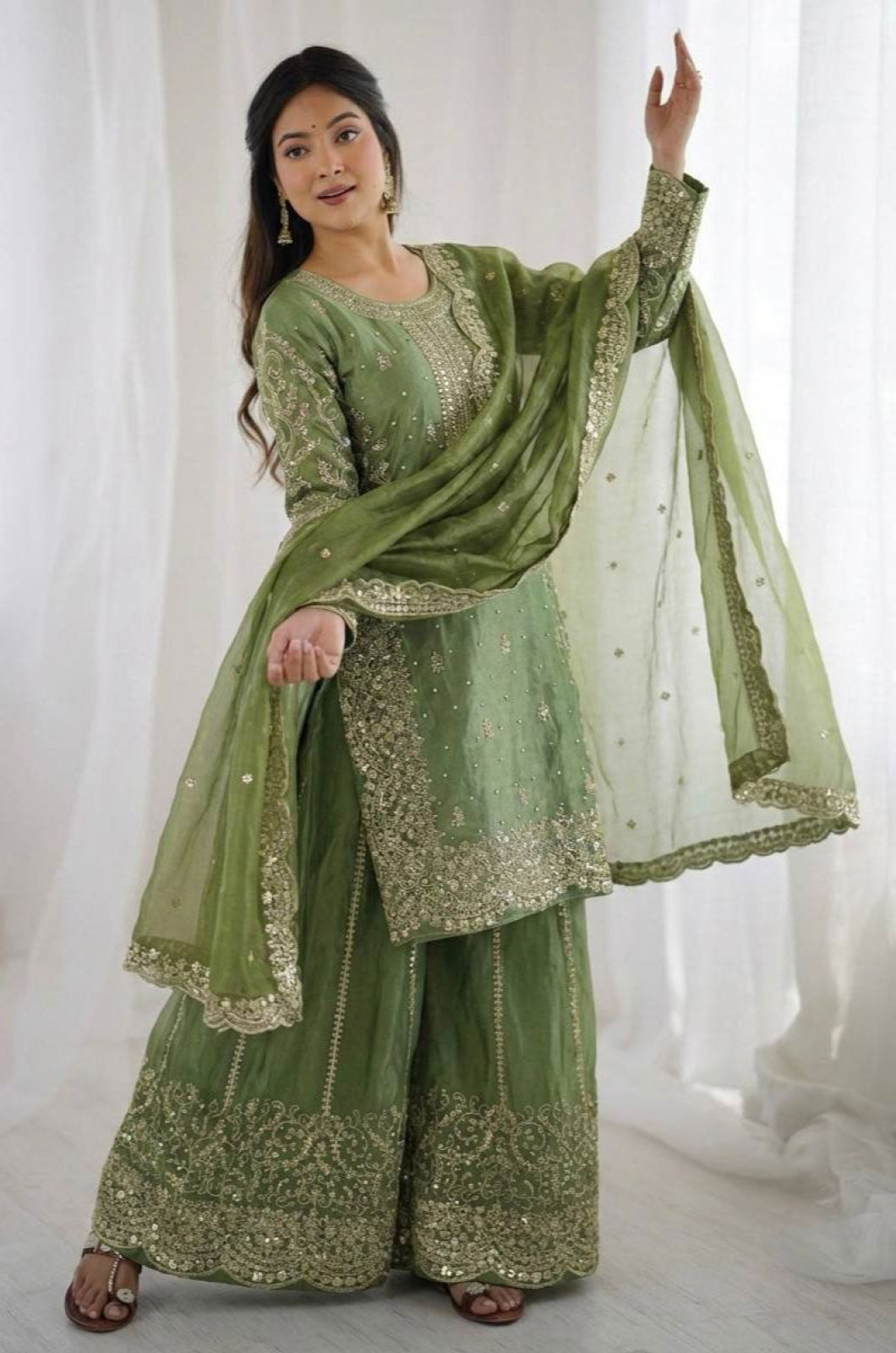 Green Silk Salwar Kameez - SFFK38702R