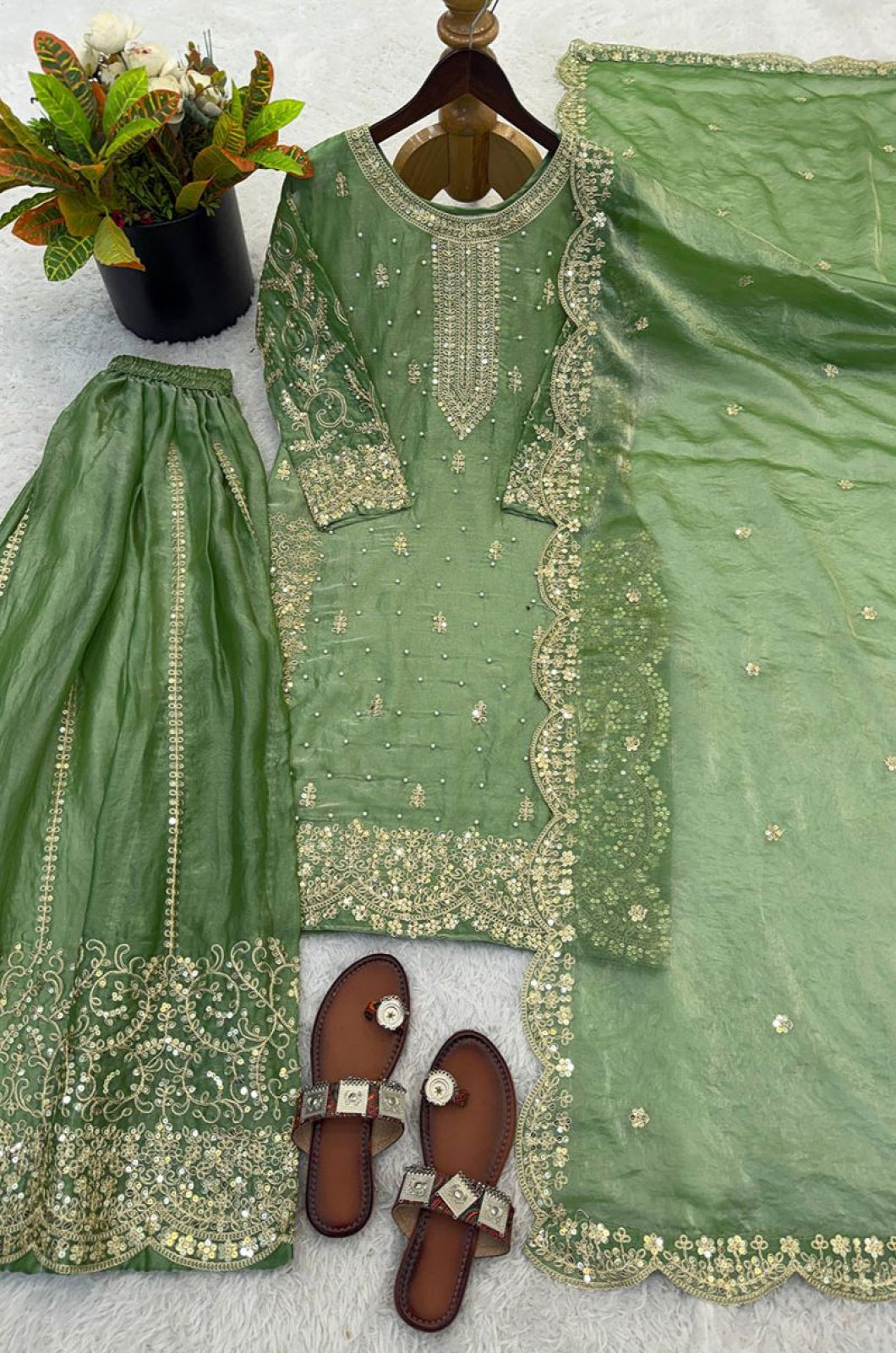 Green Silk Salwar Kameez - SFFK38702R