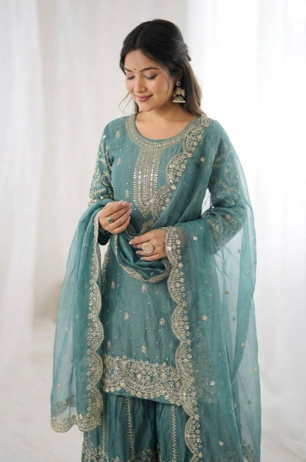Blue Silk Salwar Kameez - SFFK38703R