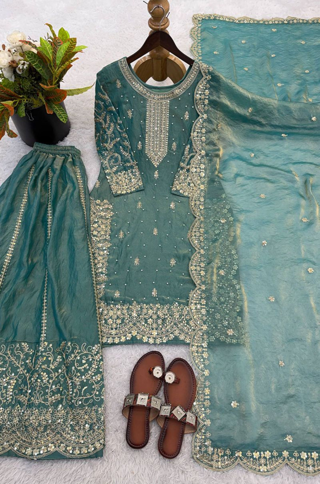 Blue Silk Salwar Kameez - SFFK38703R