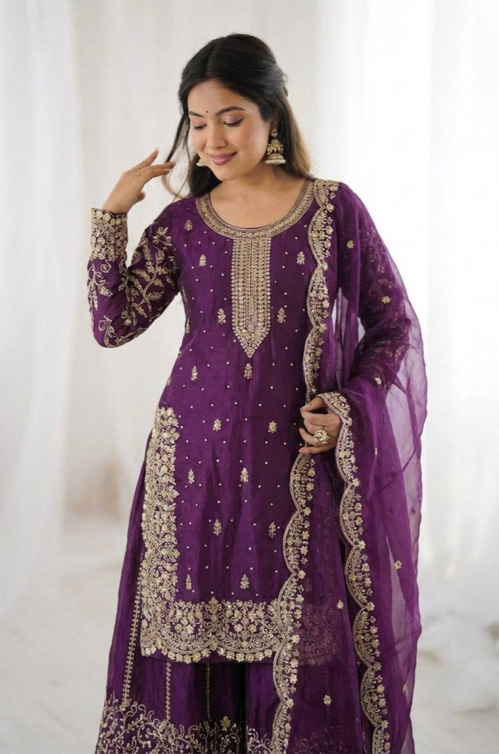 Purple Silk Salwar Kameez - SFFK38704R