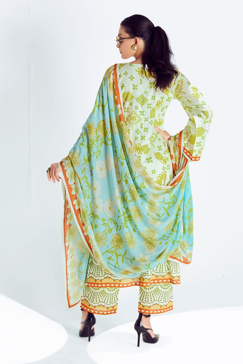 Green Plus Size Pure Cotton Lawn Salwar Kameez SFYS154504