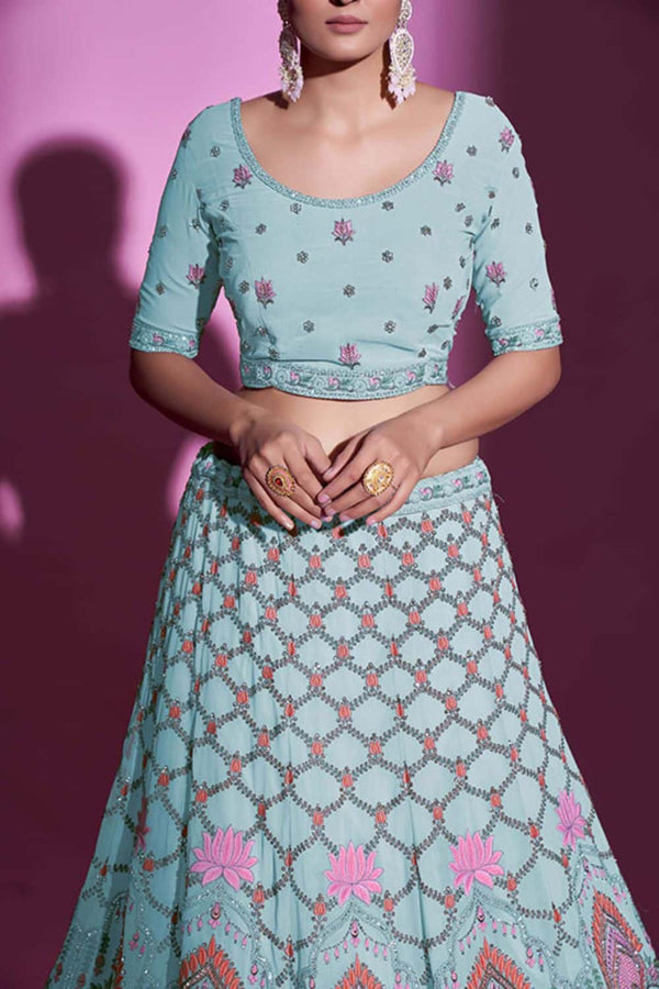 Blue Evening Georgette Lehenga Choli SFARY16420