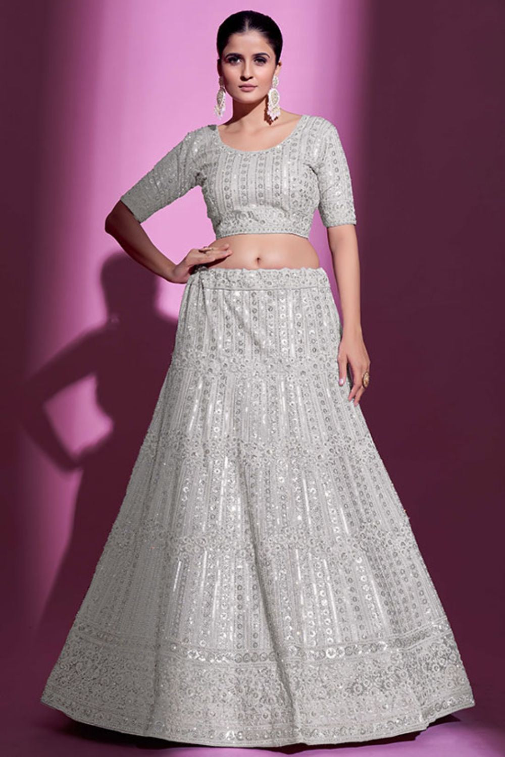 White Silk Lehenga Choli For Sangeet Ceremony Night  SFARY16425