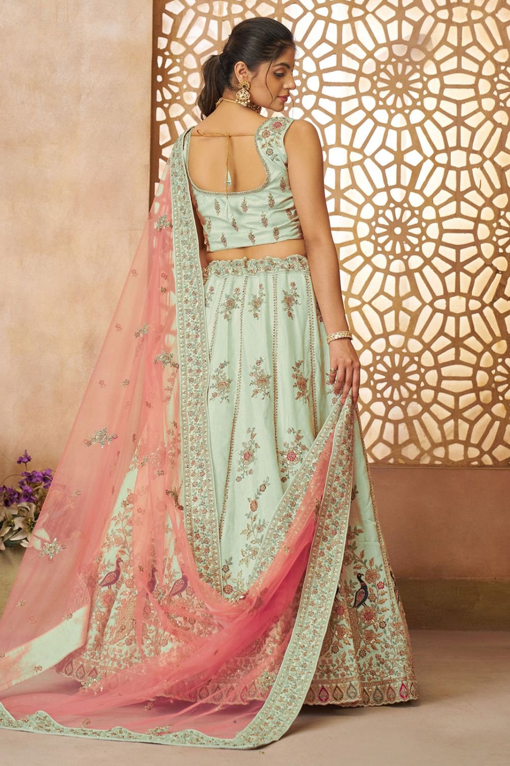 Green Silk Reception Party Wear Lehenga Choli SFRELS4414