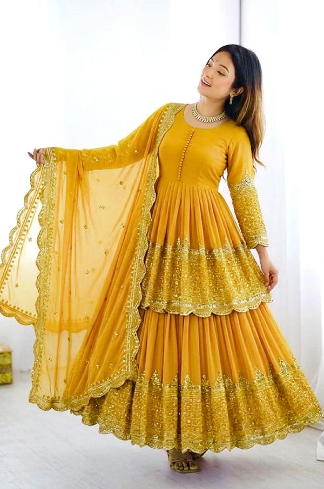 Yellow Georgette Salwar Kameez - SFFK40502R