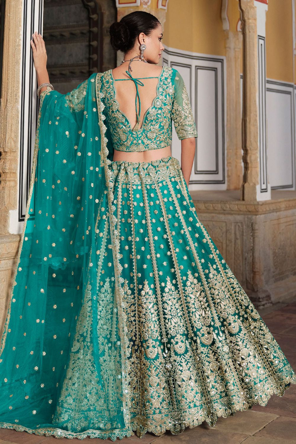 Green Net Bridal Lehenga Choli  SFSA478903