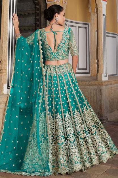 Green Net Bridal Lehenga Choli  SFSA478903