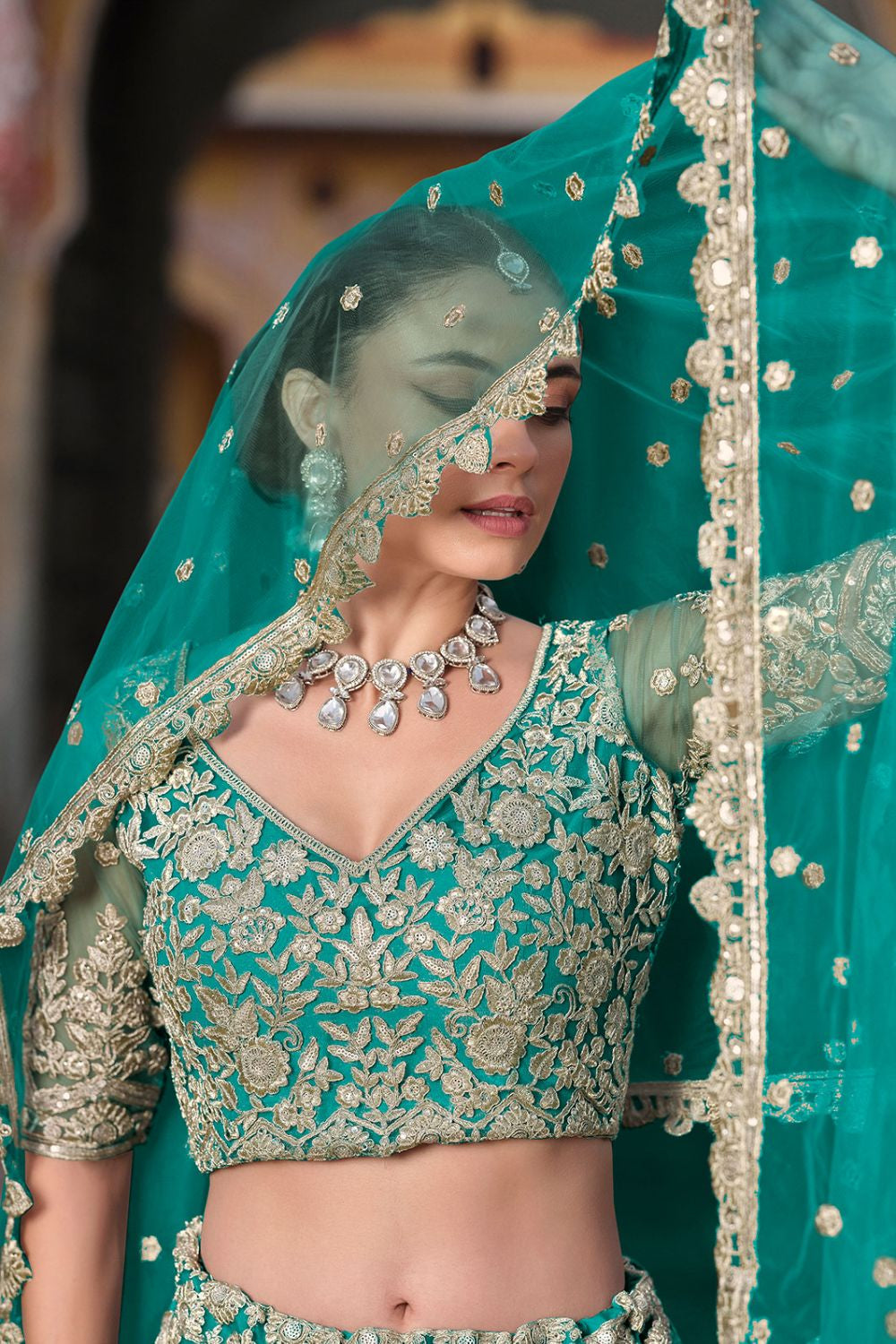 Green Net Bridal Lehenga Choli  SFSA478903