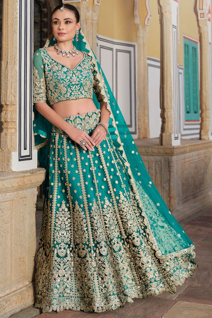 Green Net Bridal Lehenga Choli  SFSA478903