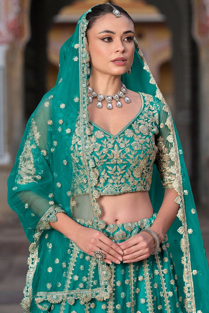 Green Net Bridal Lehenga Choli  SFSA478903