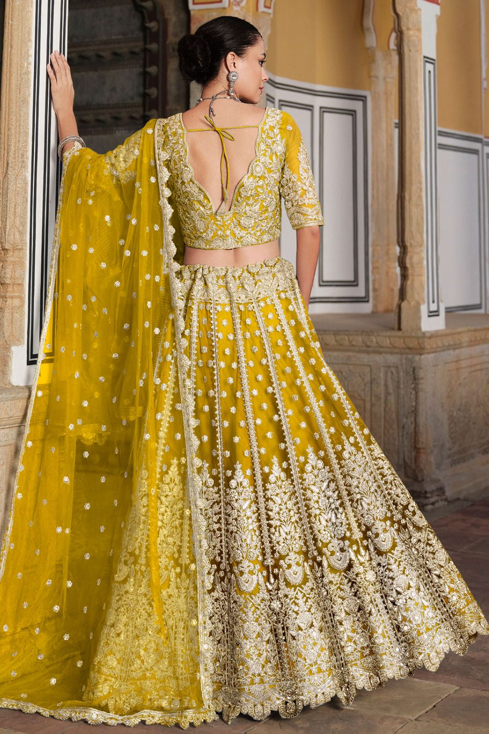 Yellow Bridal Net Haldi Lehenga SFSA478905