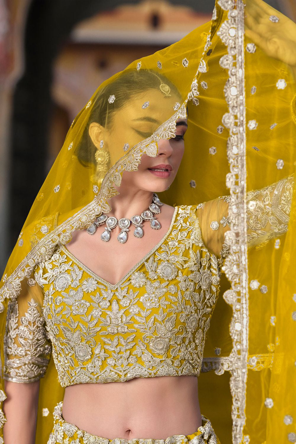 Yellow Bridal Net Haldi Lehenga SFSA478905