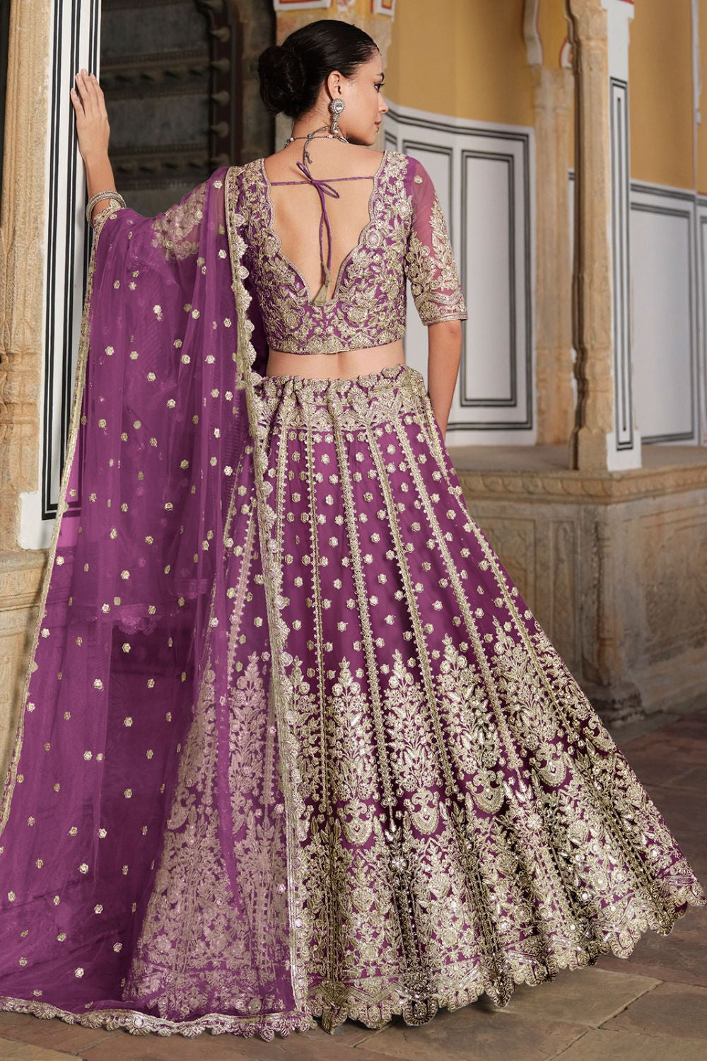 Burgundy Net Bridal Lehenga Choli SFSA478906