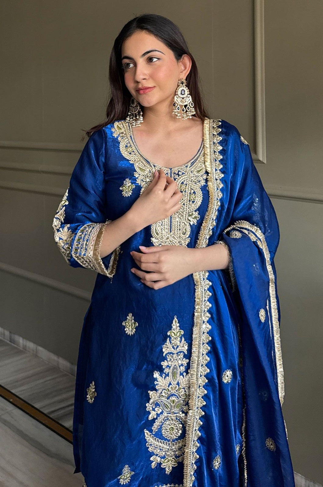 Royal Blue Satin Salwar Kameez - SFEDC25302R