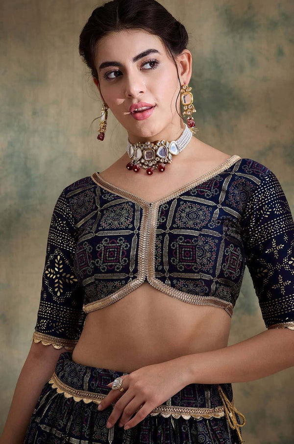 Blue Satin Lehenga Choli - SFFK31102