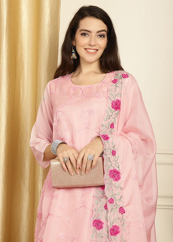 Pink Organza Plus Size Wedding Salwar Kameez SFSTL28610