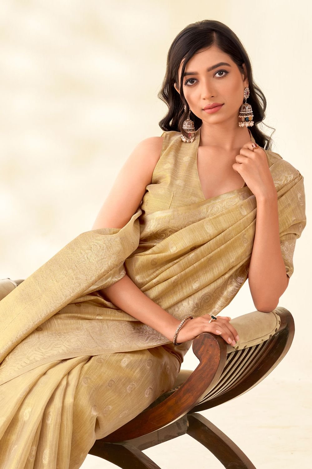 Beige Tissue Silk Party Saree With Blouse SFSJDN31602