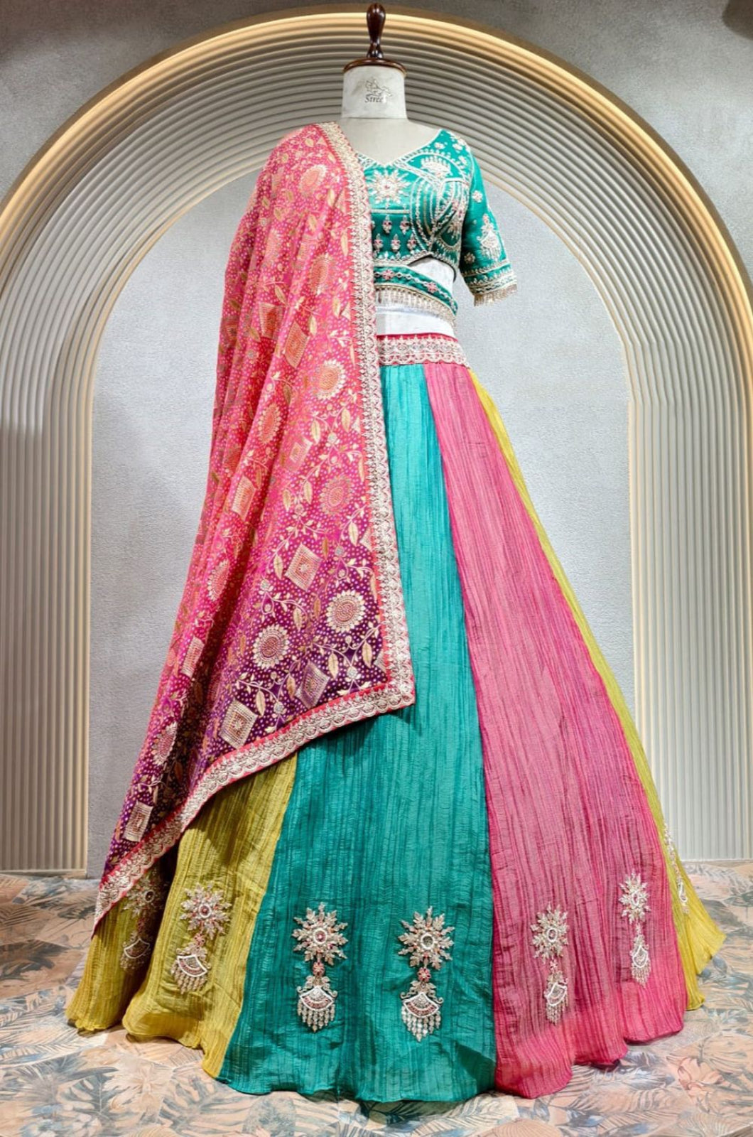 Green Silk Lehenga Choli - SFSJDN43002R