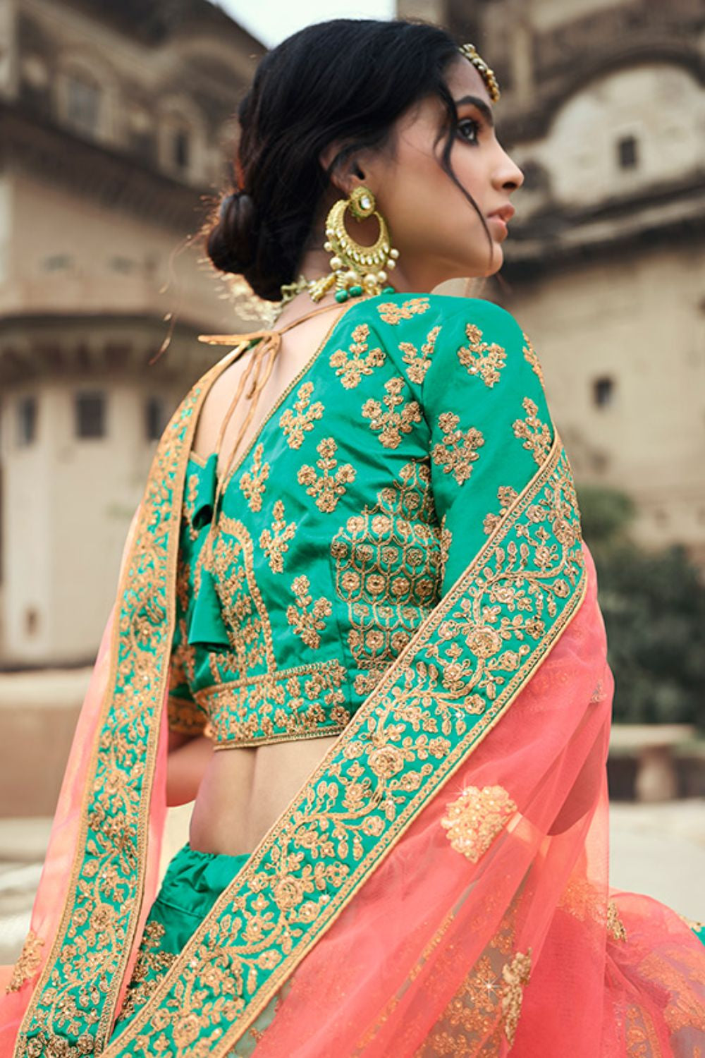 Green Glitter Stone Work Engagement Satin Lehenga Choli SFARY11501