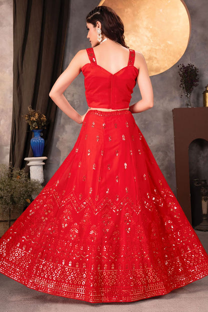 Red Georgette Lehenga Choli With Zari And Resham Work SFRELS3801