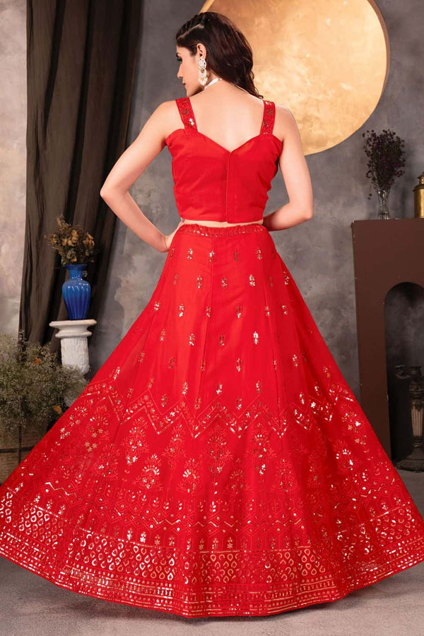 Red Georgette Lehenga Choli With Zari And Resham Work SFRELS3801