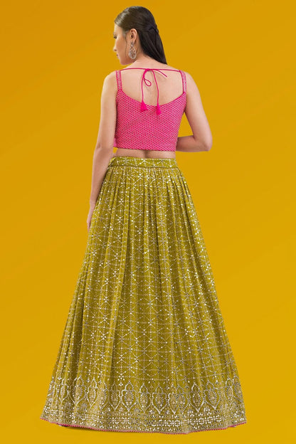 Green Sangeet Georgette Lehenga Choli With Floral Dupatta SFZC4701