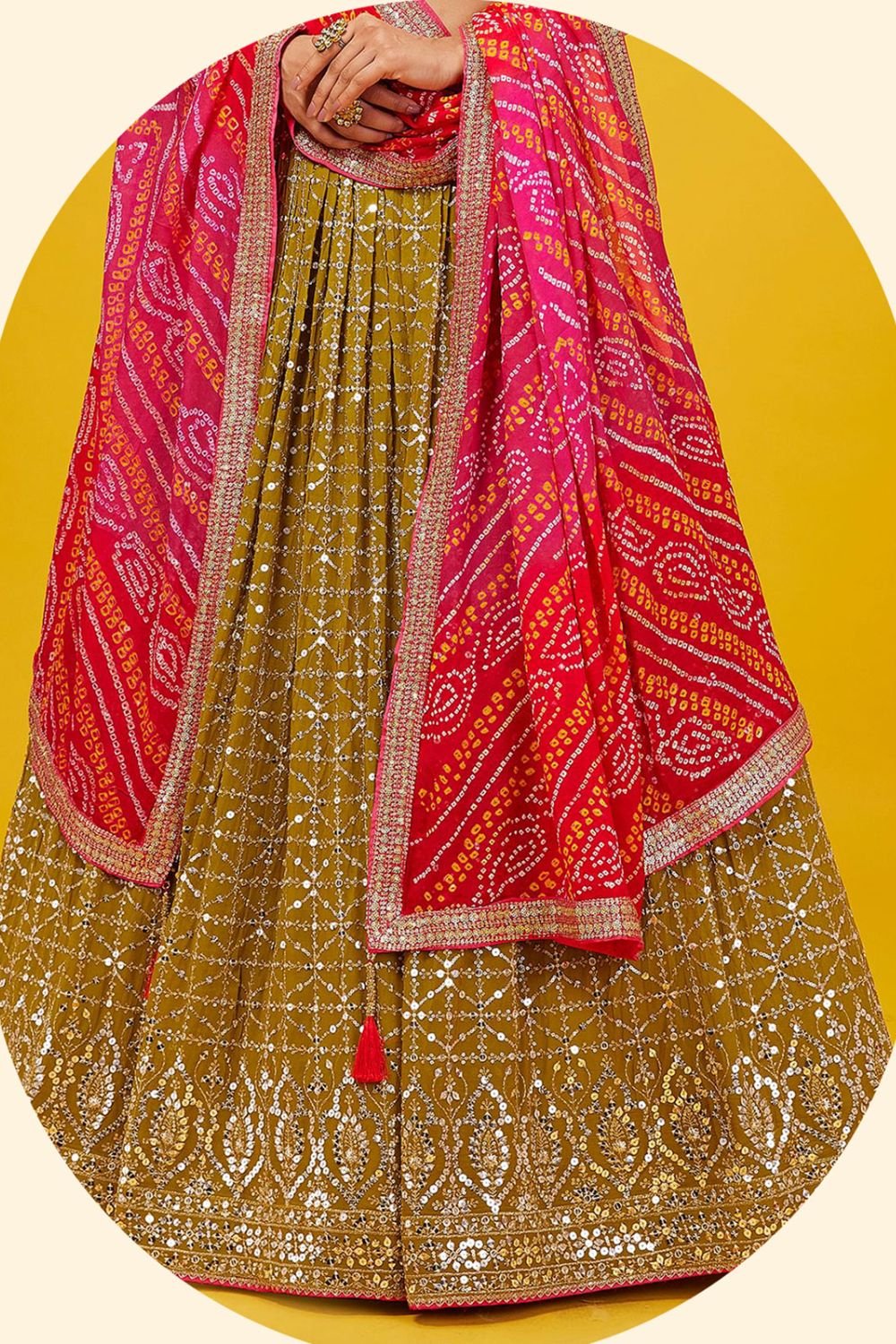 Green Sangeet Georgette Lehenga Choli With Floral Dupatta SFZC4701