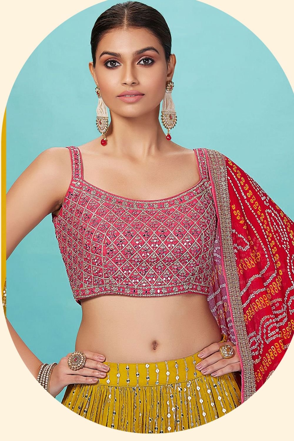 Yellow Sangeet Georgette Lehenga Choli With Floral Dupatta  SFZC4703