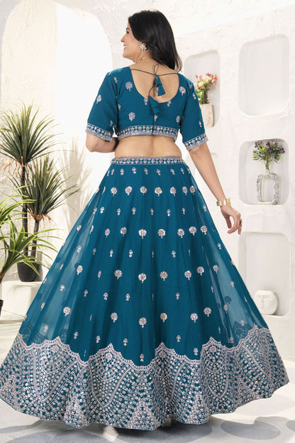 Blue Georgette Lehenga Choli With Zari And Resham Work SFRELS3807