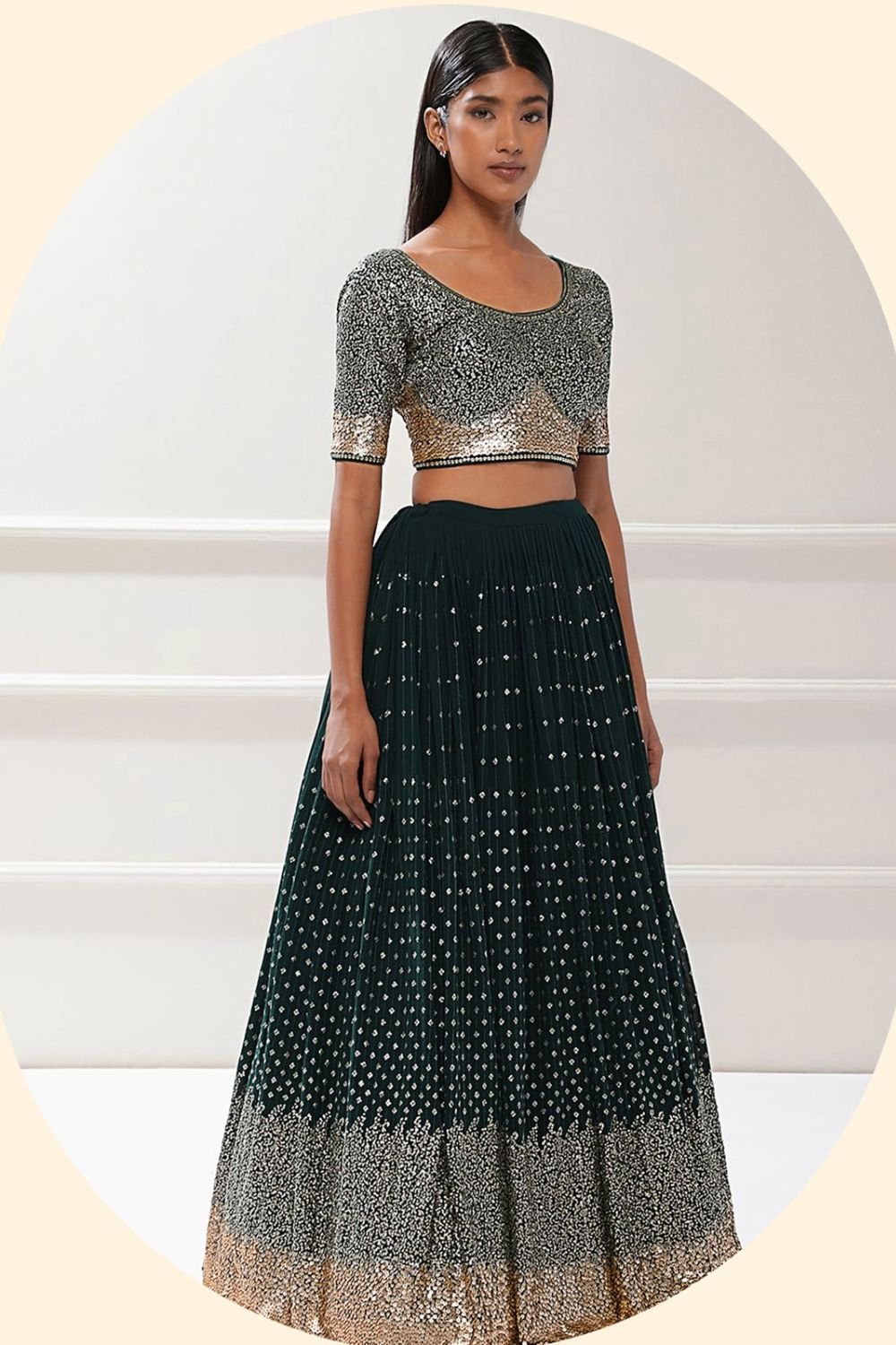 Green Sangeet Georgette Lehenga Choli With Floral Dupatta SFZC4704