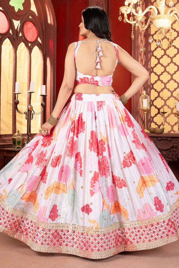 Off White Chiffon Foral Lehenga Choli SFRELS3809