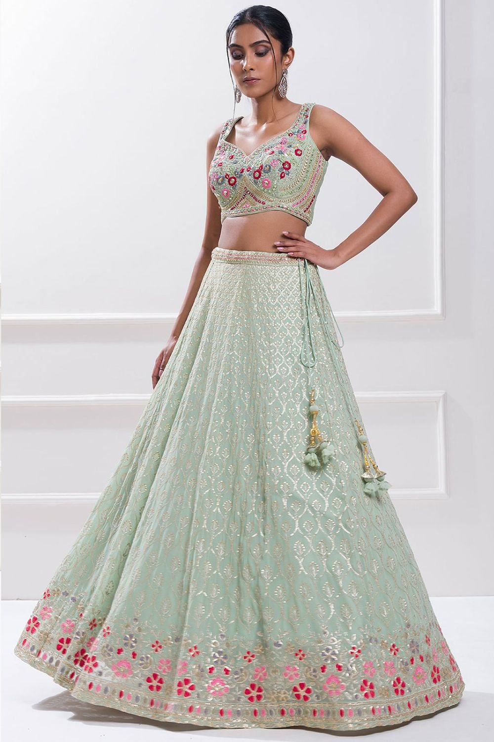 Blue Sangeet Georgette Lehenga Choli With Floral Dupatta SFZC4705