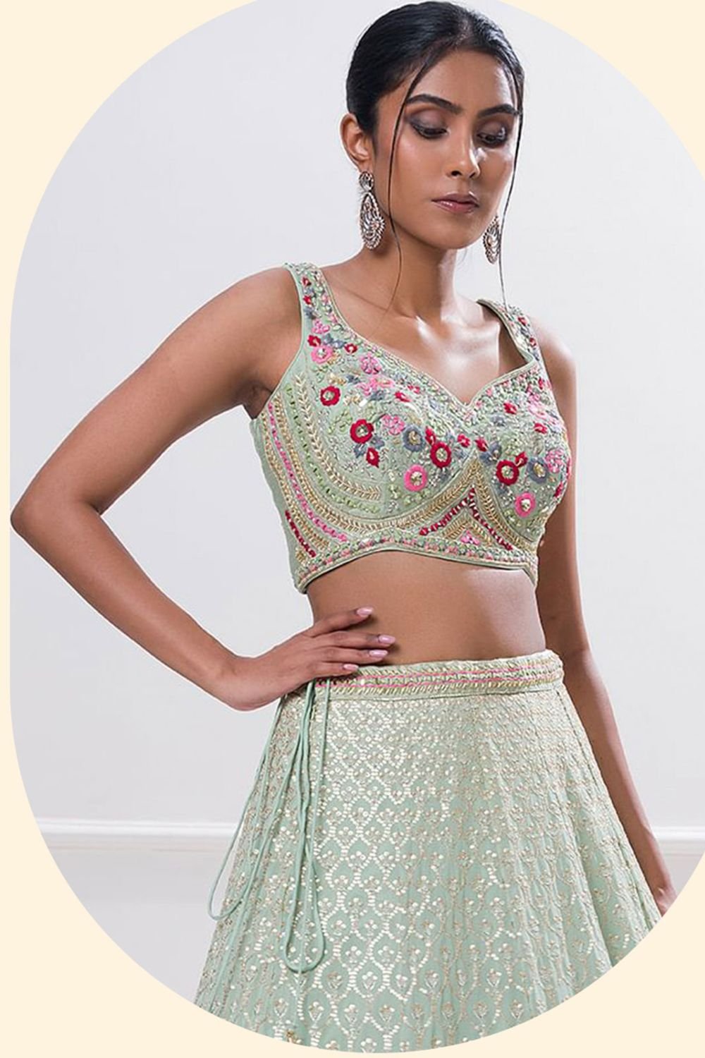 Blue Sangeet Georgette Lehenga Choli With Floral Dupatta SFZC4705