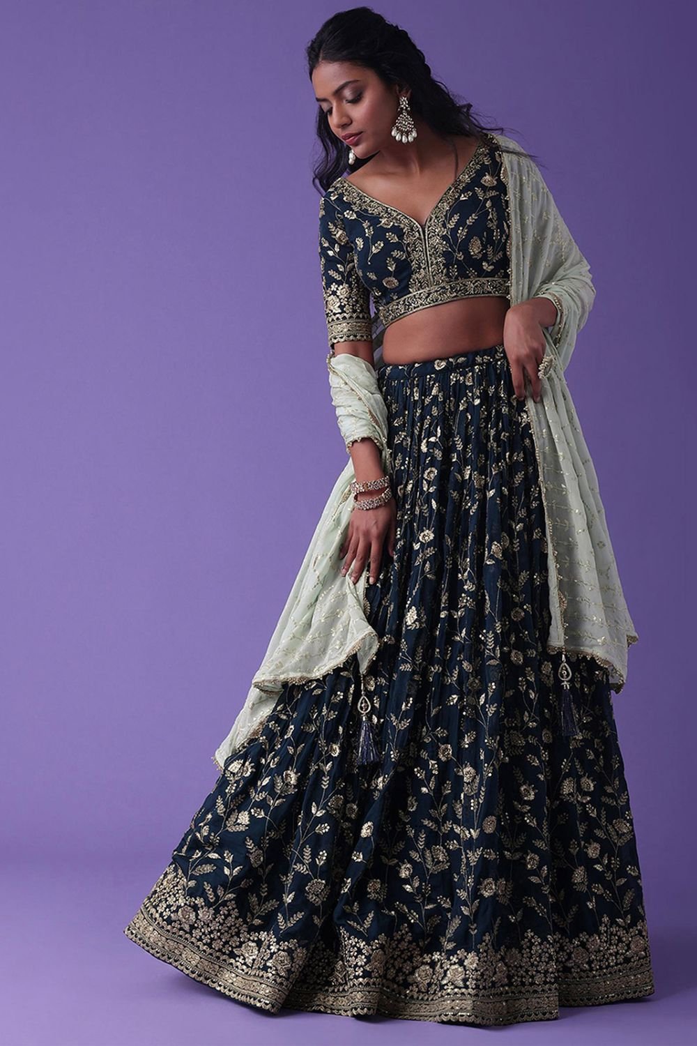 Blue Partywear Georgette Lehenga Choli SFZC4709