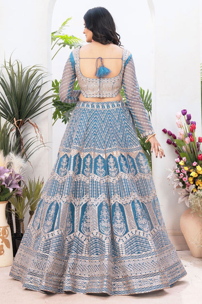 Blue Net Lehenga Choli SFRELS3812