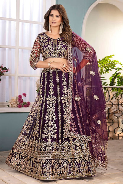 Purple Net Wedding Lehenga Choli Set  SFRELS5605