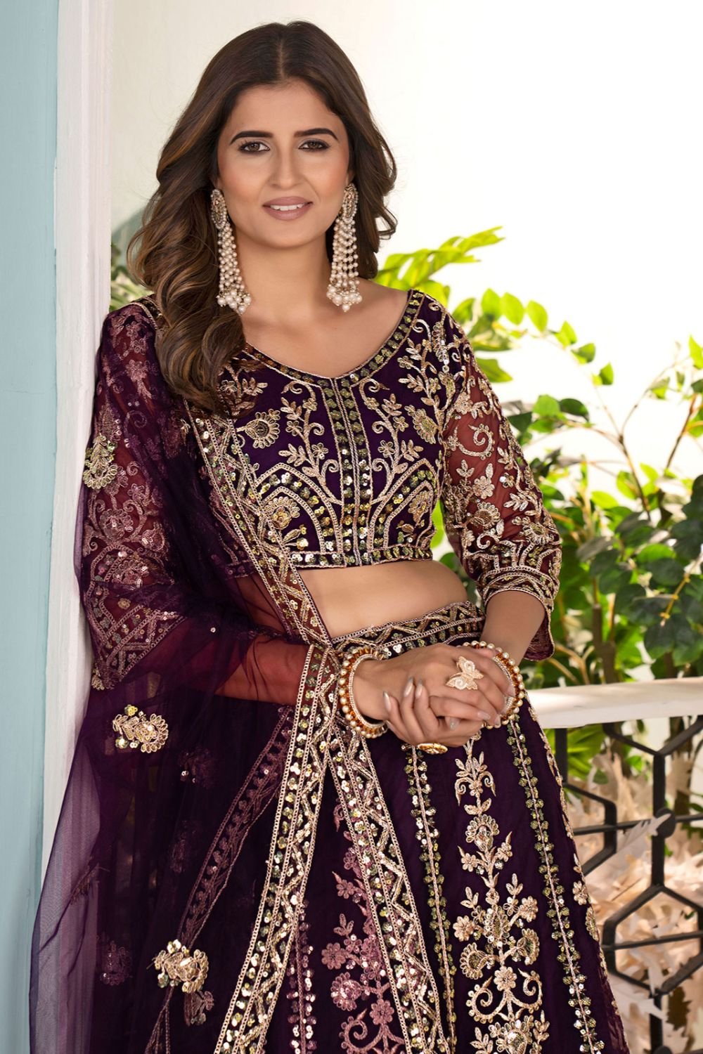 Purple Net Wedding Lehenga Choli Set  SFRELS5605