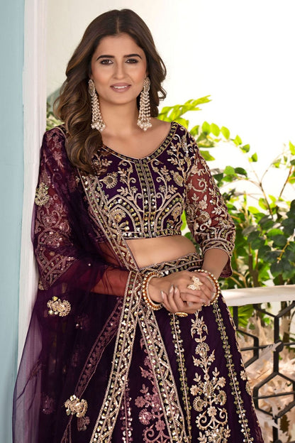 Purple Net Wedding Lehenga Choli Set  SFRELS5605