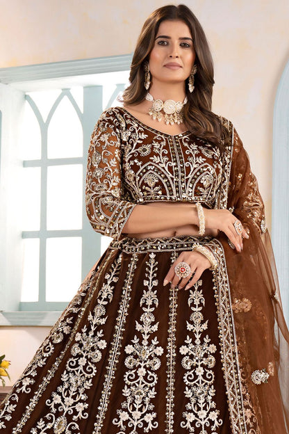 Brown Net Lehenga Choli - SFRELS5608