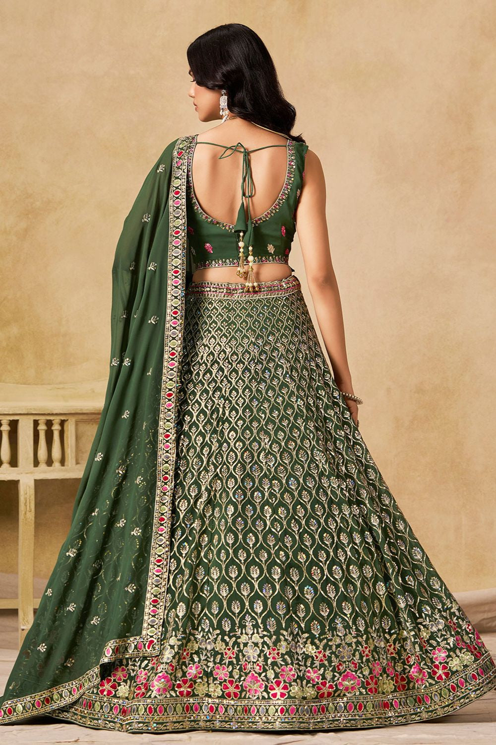 Green Georgette Sangeet Party Lehenga Choli  SFZC5402