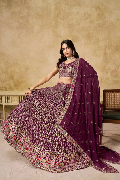 Maroon Georgette Sangeet Party Lehenga Choli  SFZC5403