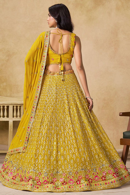 Yellow Georgette Sangeet Party Lehenga Choli  SFZC5405