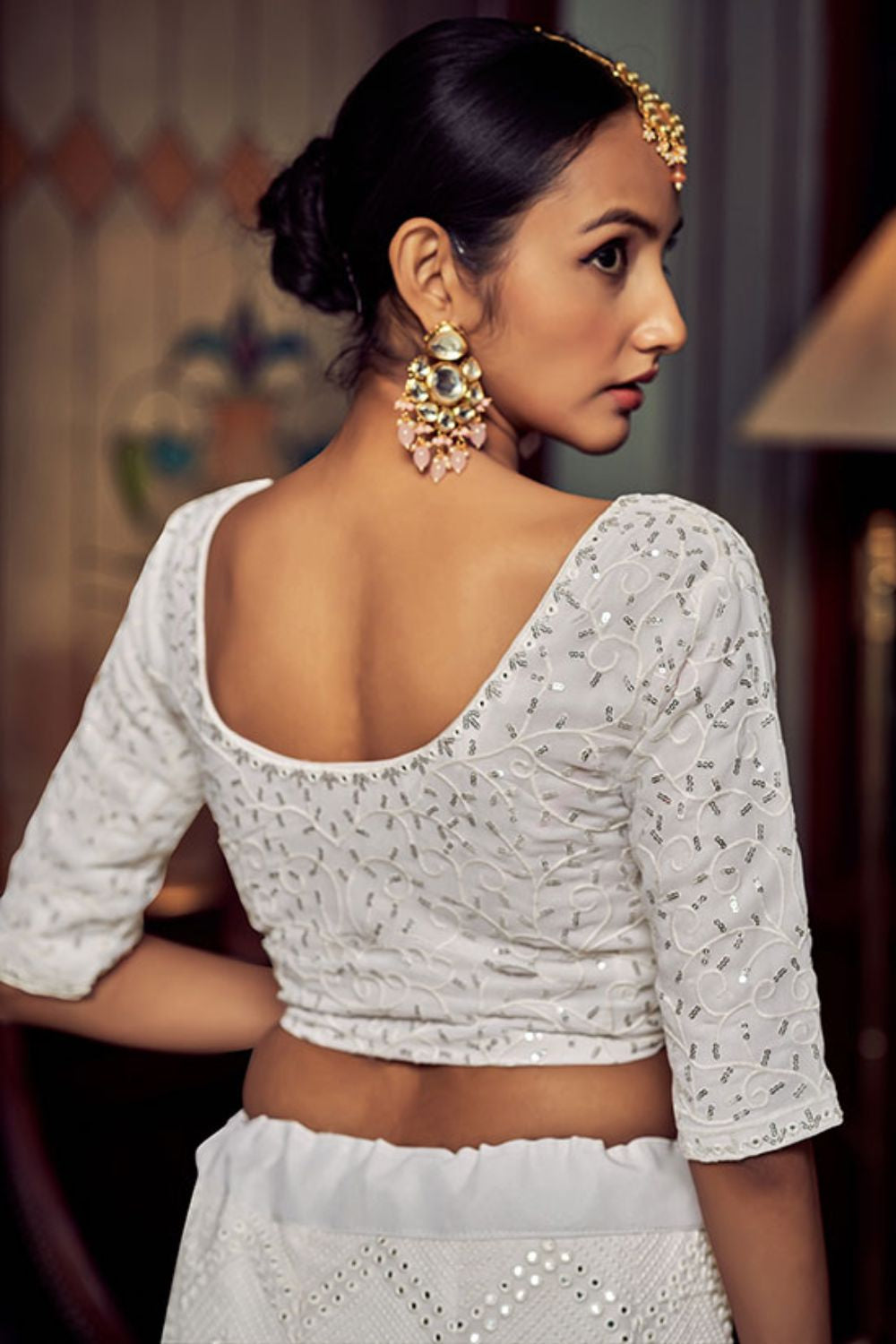 White Georgette Lehenga Choli Sequin and Mirror Work SFARY16602